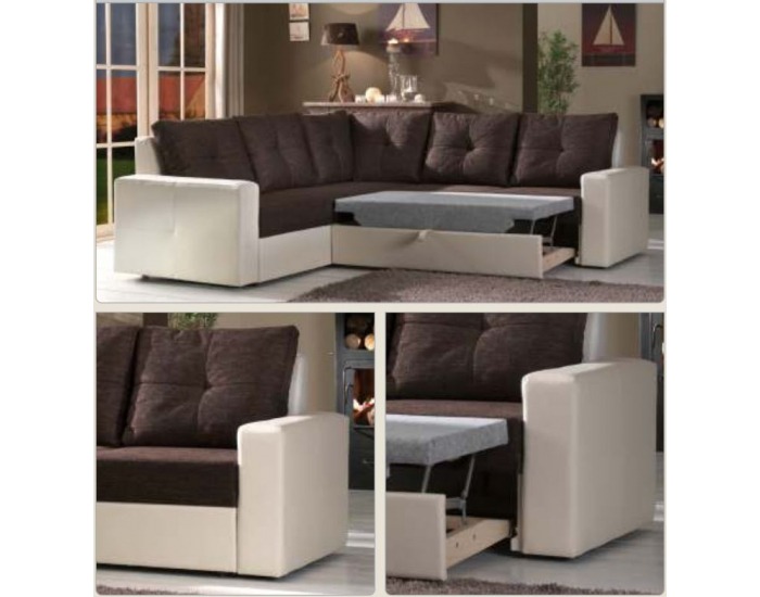 Rohová sedačka s rozkladom a úložným priestorom Gallia L/P - PVC playboy béžová / lucy 6 hnedá