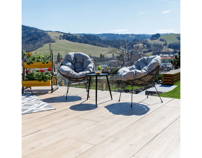 Záhradný set z umelého ratanu Gauri - tmavosivá / sivá / čierna