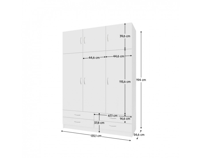 Šatníková skriňa Geri New 3D - biela