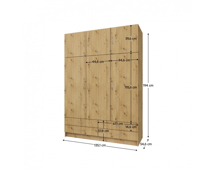 Šatníková skriňa Geri New 3D - dub artisan