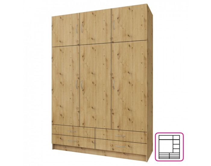 Šatníková skriňa Geri New 3D - dub artisan