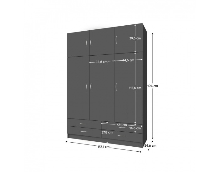 Šatníková skriňa Geri New 3D - grafit