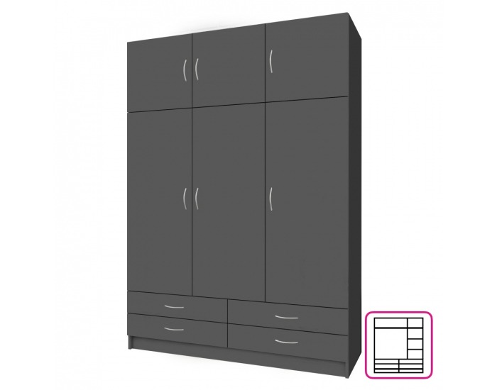Šatníková skriňa Geri New 3D - grafit