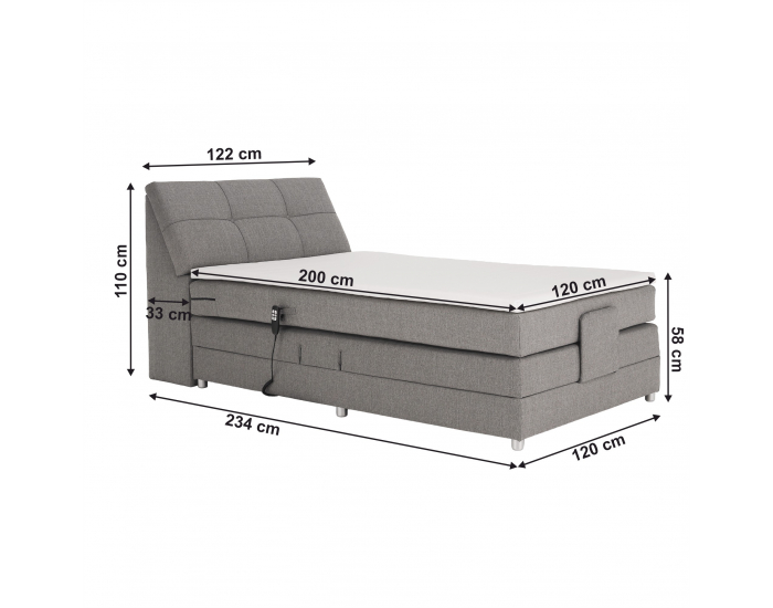 Elektrická polohovacia jednolôžková posteľ Gerona New 120x200 - sivá