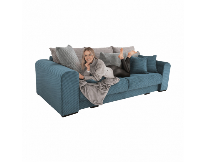 Rozkladacia pohovka s úložným priestorom Gilen Big Sofa - modrá / mentolová / svetlosivá