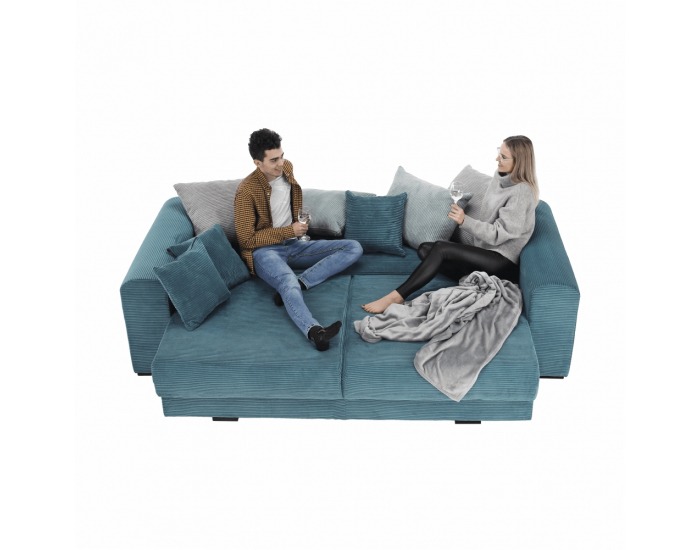 Rozkladacia pohovka s úložným priestorom Gilen Big Sofa - modrá / mentolová / svetlosivá