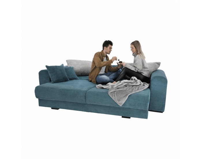 Rozkladacia pohovka s úložným priestorom Gilen Big Sofa - modrá / mentolová / svetlosivá