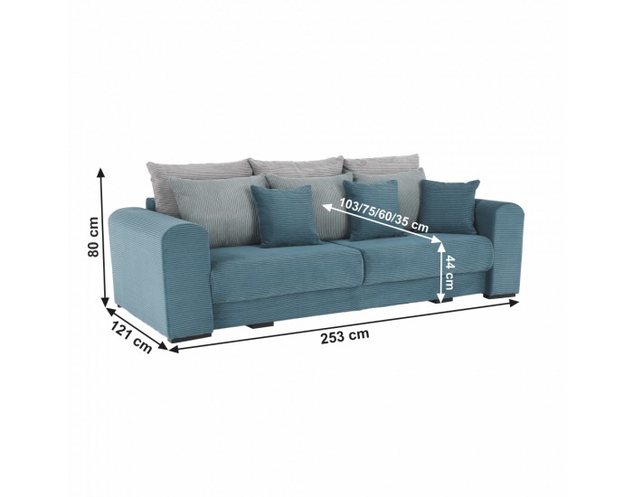 Rozkladacia pohovka s úložným priestorom Gilen Big Sofa - modrá / mentolová / svetlosivá