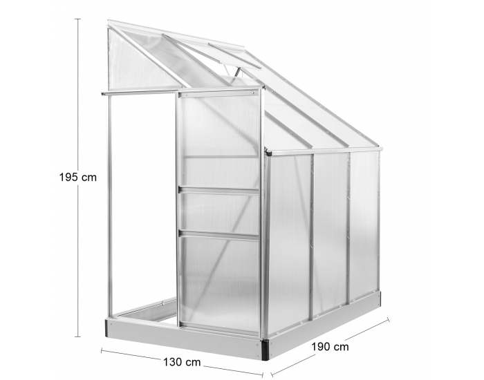 Záhradný skleník k stene Glasshouse 190x130x205 cm - priehľadná