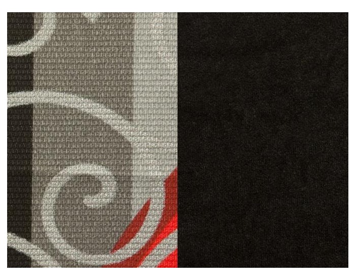 Rozkladacia pohovka s úložným priestorom Mercedes - bavlna vzor červený / suedine čierny