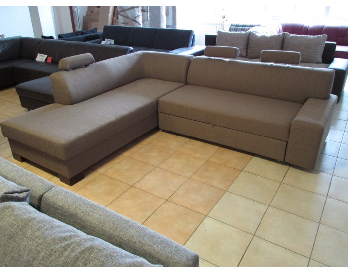 Rohová sedačka s rozkladom a úložným priestorom Paris SR L - šenil svetlohnedý (Portland 24)