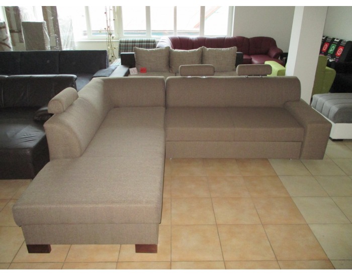 Rohová sedačka s rozkladom a úložným priestorom Paris SR L - šenil svetlohnedý (Portland 24)