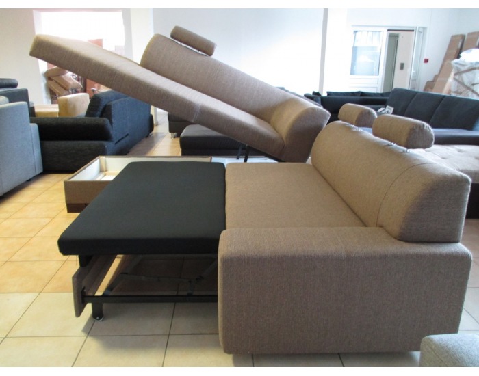 Rohová sedačka s rozkladom a úložným priestorom Paris SR L - šenil svetlohnedý (Portland 24)