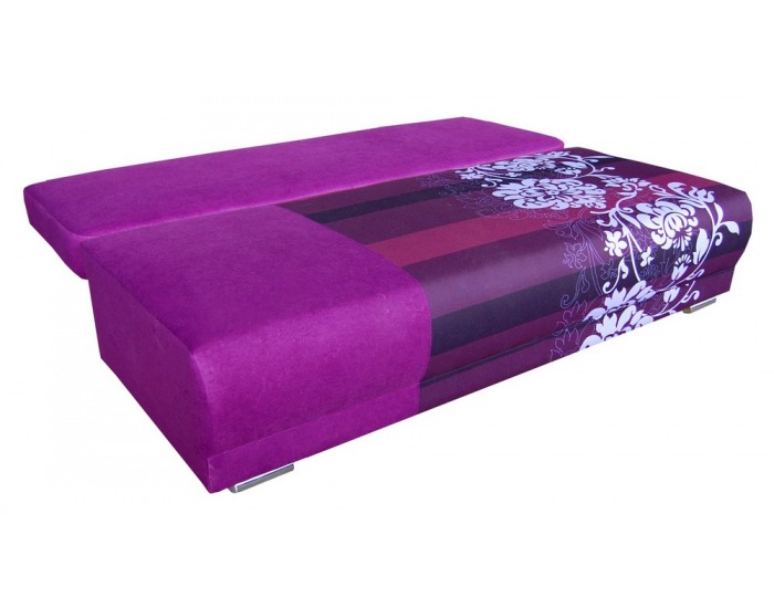 Rozkladacia pohovka s úložným priestorom Mercedes - bavlna vzor fialový / suedine fialový