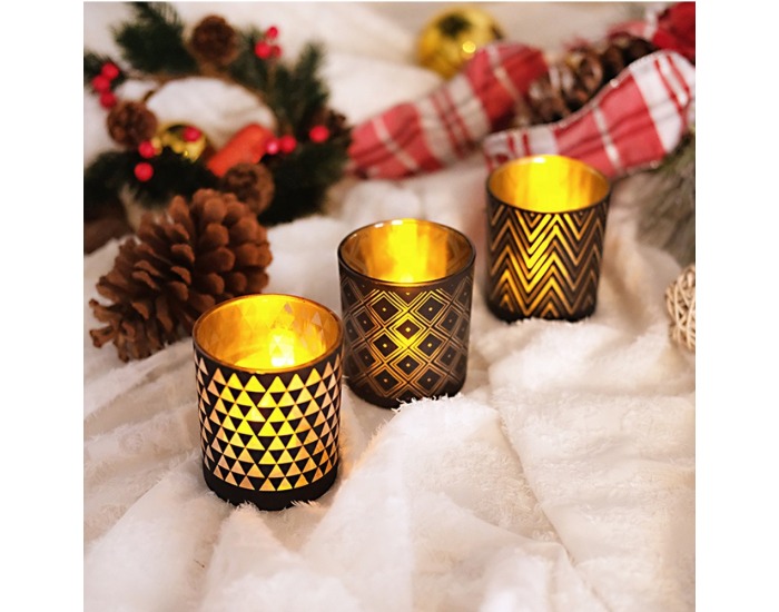 Sklenený svietnik (6 ks) Golan Typ 1 - čierna / zlatá