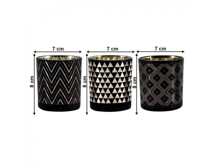 Sklenený svietnik (6 ks) Golan Typ 1 - čierna / zlatá
