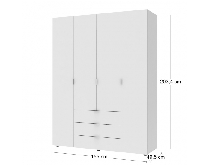 Štvordverová šatníková skriňa so zásuvkami Gores - biela