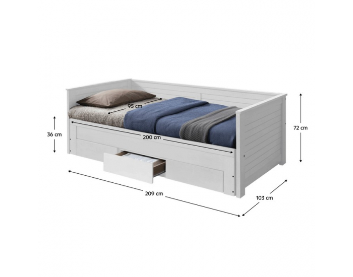 Jednolôžková posteľ s roštami a úložným preistorom Goreta - biela