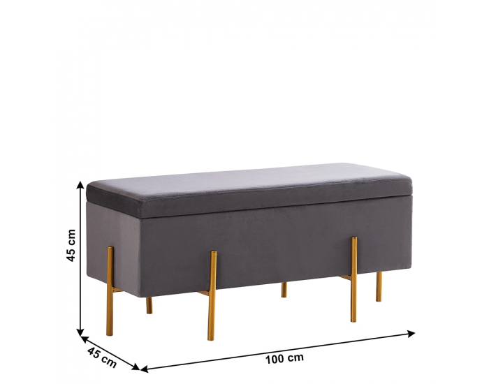 Čalúnená lavica s úložným priestorom Gral - sivá (Velvet) / zlatá
