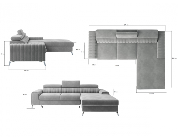 Rohová sedačka s rozkladom a úložným priestorom Granada P - tmavoružová