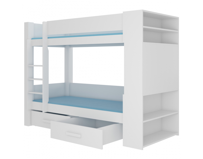 Poschodová posteľ s úložným priestorom Guinea 90x200 cm - biela