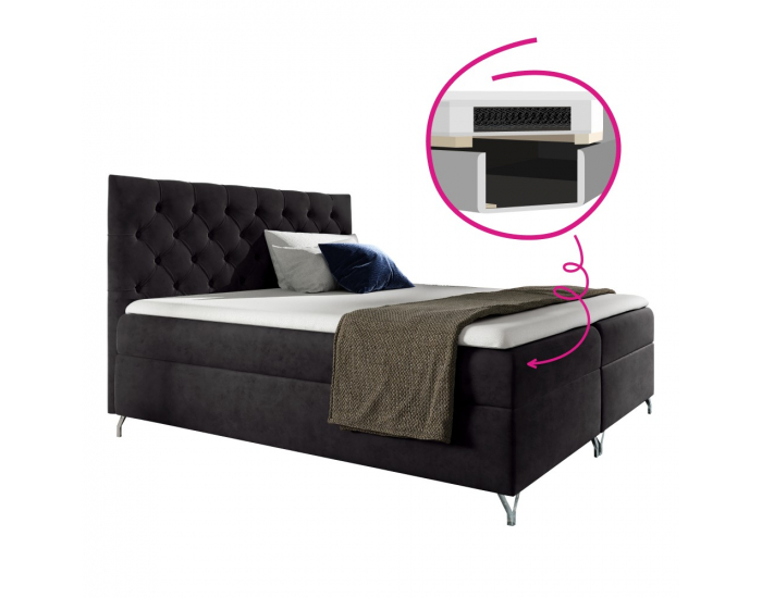 Boxspringová manželská posteľ Guliette 160 - čierna (Velvet)