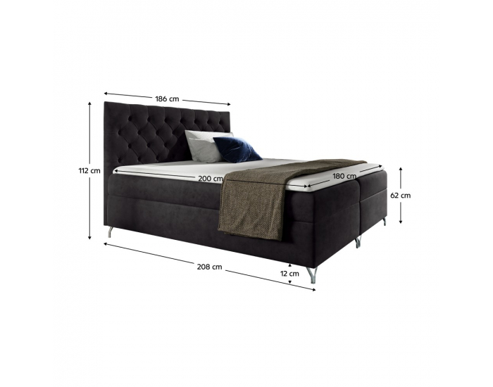 Boxspringová manželská posteľ Guliette 180 - čierna (Velvet)