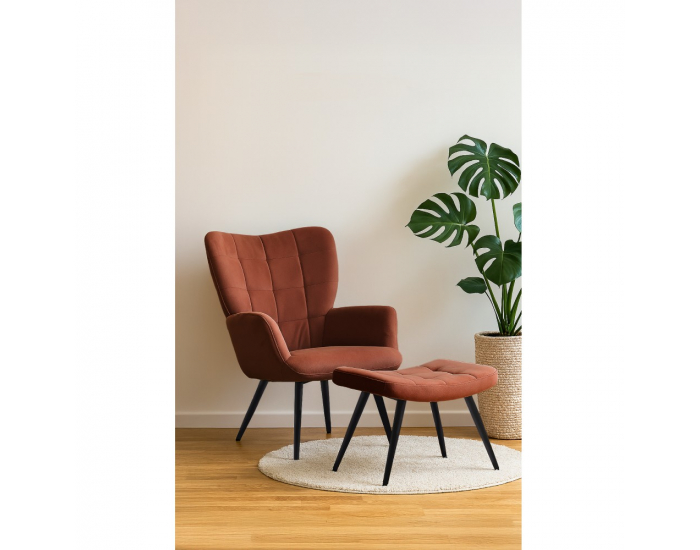 Kreslo s podnožou Haben - hnedá (Velvet) / čierna