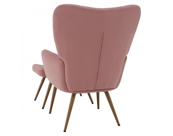 Kreslo s podnožou Haben - ružová (Velvet) / čierna