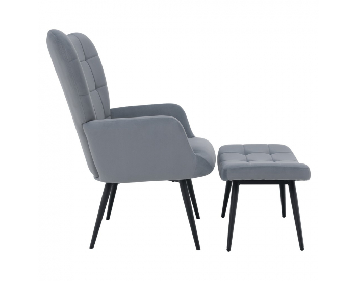 Kreslo s podnožou Haben - sivá (Velvet) / čierna