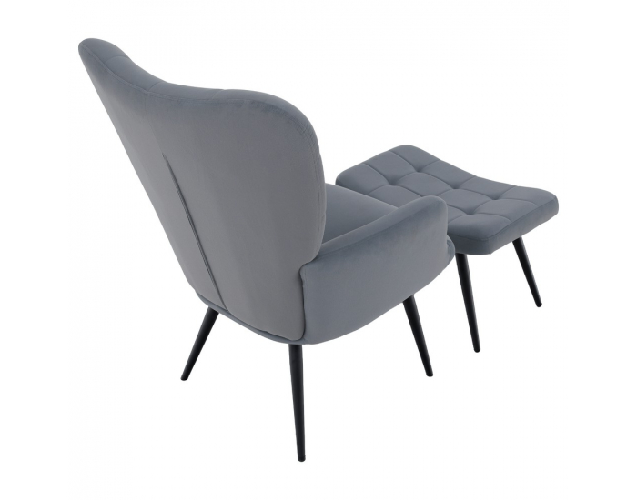 Kreslo s podnožou Haben - sivá (Velvet) / čierna