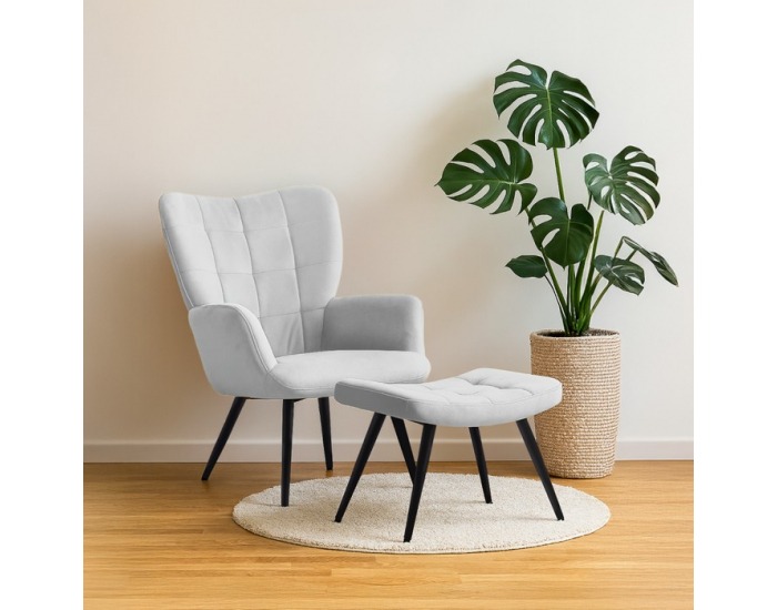 Kreslo s podnožou Haben - svetlosivá (Velvet) / čierna