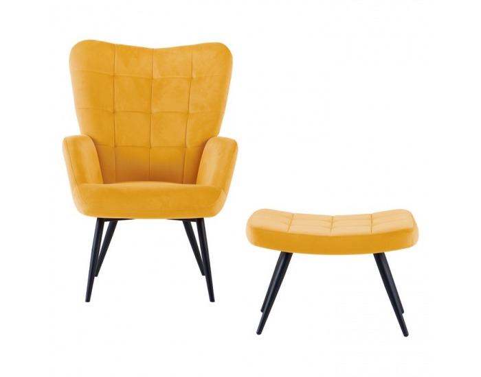 Kreslo s podnožou Haben - žltá (Velvet) / čierna