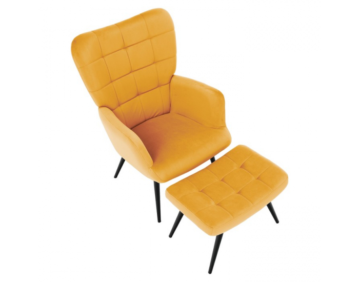 Kreslo s podnožou Haben - žltá (Velvet) / čierna