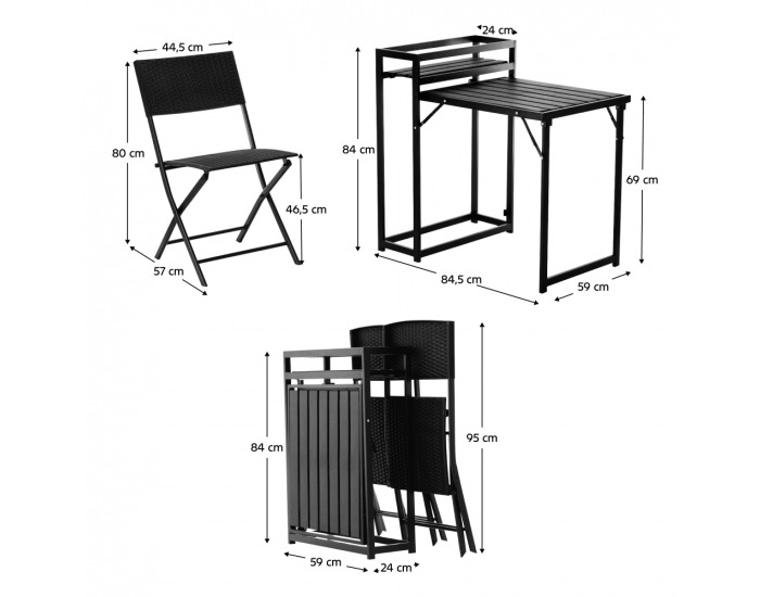 Skladací záhradný set Hadar - čierna