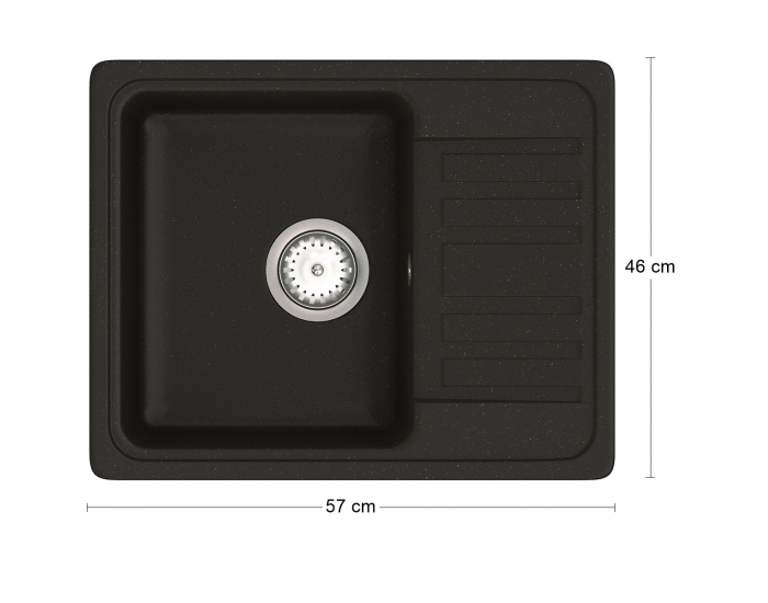 Granitový kuchynský drez so sifónom Hal HNB 02-57 57x46 cm - čierna