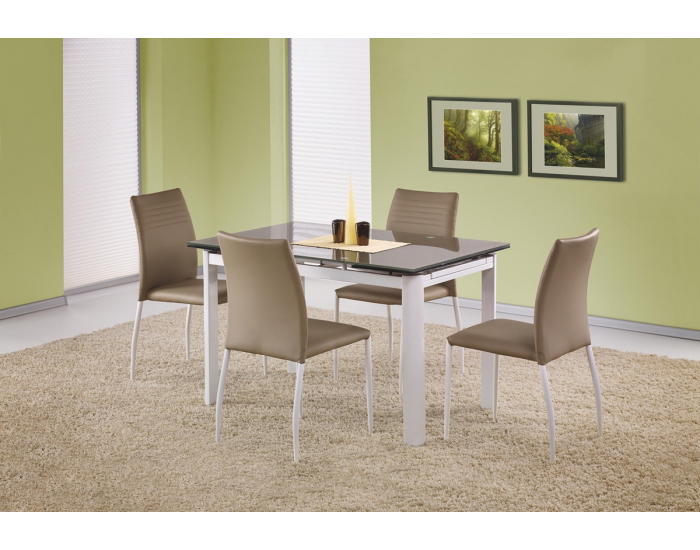 Rozkladací jedálenský stôl Alston - béžové sklo / biely kov