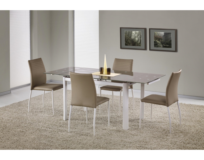 Rozkladací jedálenský stôl Alston - béžové sklo / biely kov