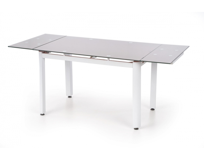 Rozkladací jedálenský stôl Alston - béžové sklo / biely kov