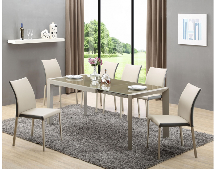 Sklenený rozkladací jedálenský stôl Arabis - svetlohnedá / béžová