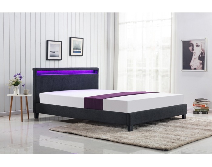 Čalúnená manželská posteľ s roštom a osvetlením Arda 160 - čierna / tmavosivá