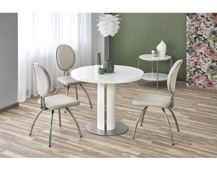 Okrúhly jedálenský stôl Atticus - biely lesk / nerezová