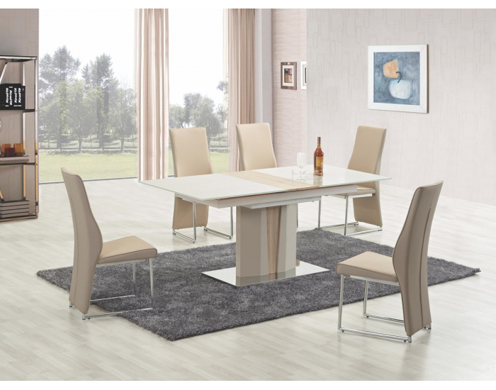 Sklenený rozkladací jedálenský stôl Cameron - champagne lesk / dub sonoma
