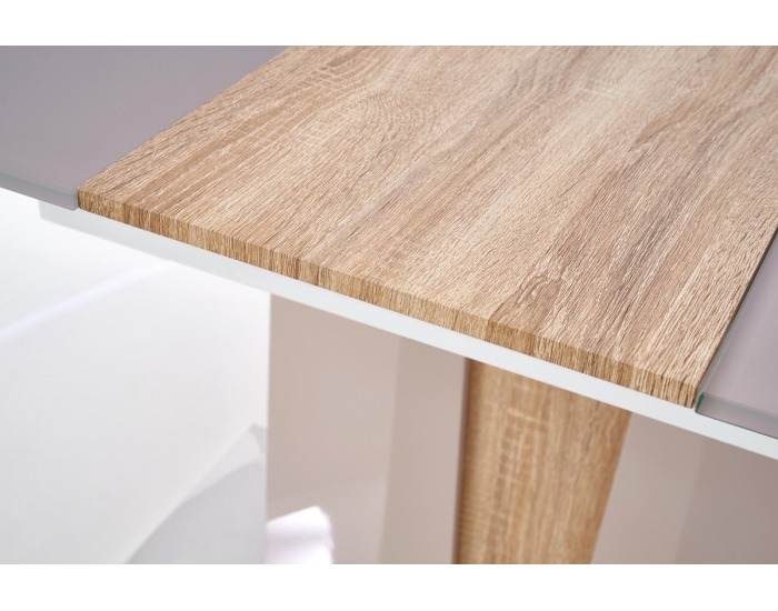 Sklenený rozkladací jedálenský stôl Cameron - champagne lesk / dub sonoma