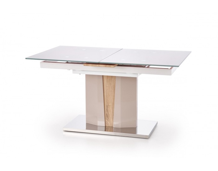 Sklenený rozkladací jedálenský stôl Cameron - champagne lesk / dub sonoma