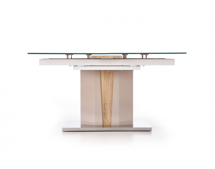 Sklenený rozkladací jedálenský stôl Cameron - champagne lesk / dub sonoma