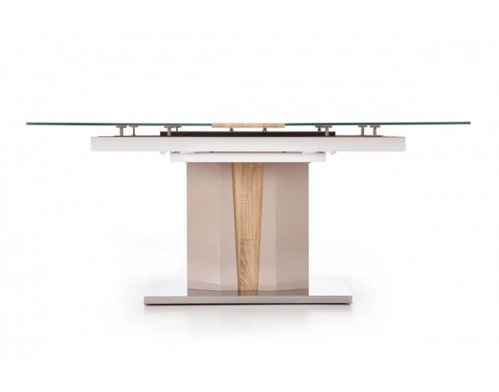 Sklenený rozkladací jedálenský stôl Cameron - champagne lesk / dub sonoma