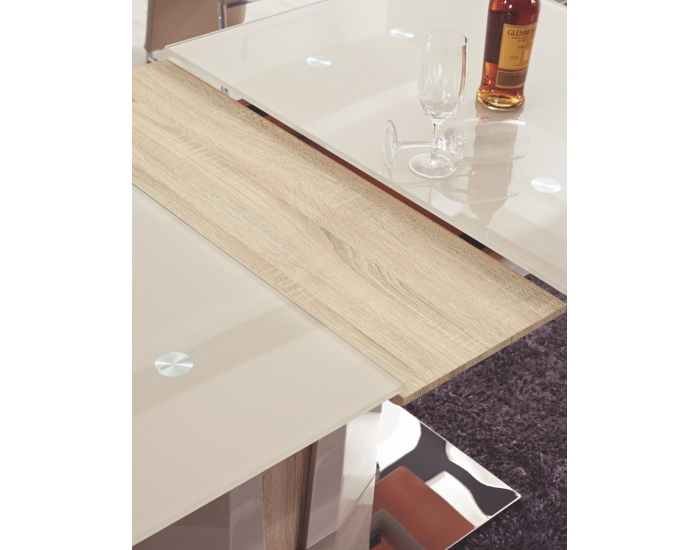 Sklenený rozkladací jedálenský stôl Cameron - champagne lesk / dub sonoma