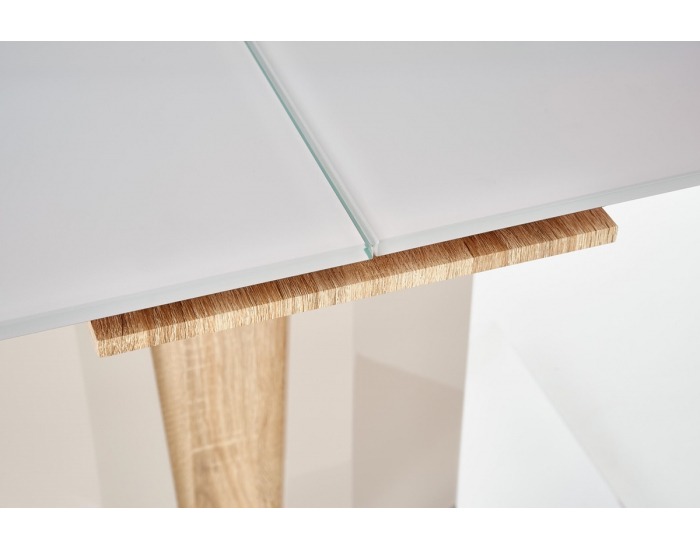 Sklenený rozkladací jedálenský stôl Cameron - champagne lesk / dub sonoma