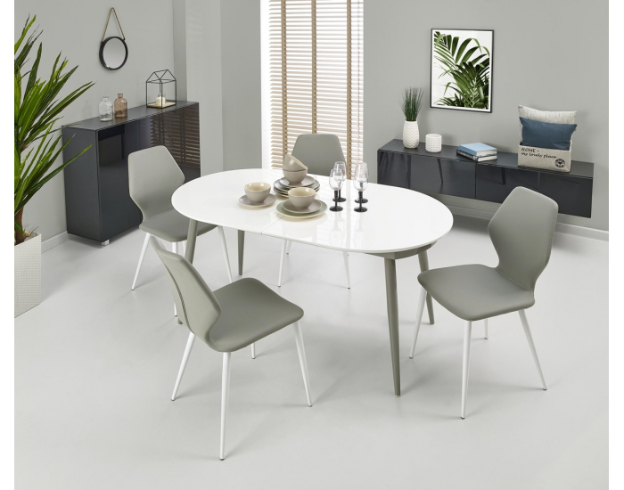 Rozkladací jedálenský stôl Crispin - biely lesk / sivá